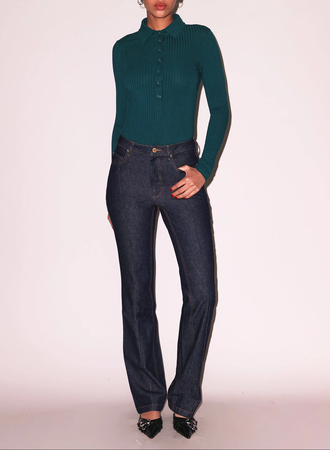 Rib Collared Bodysuit