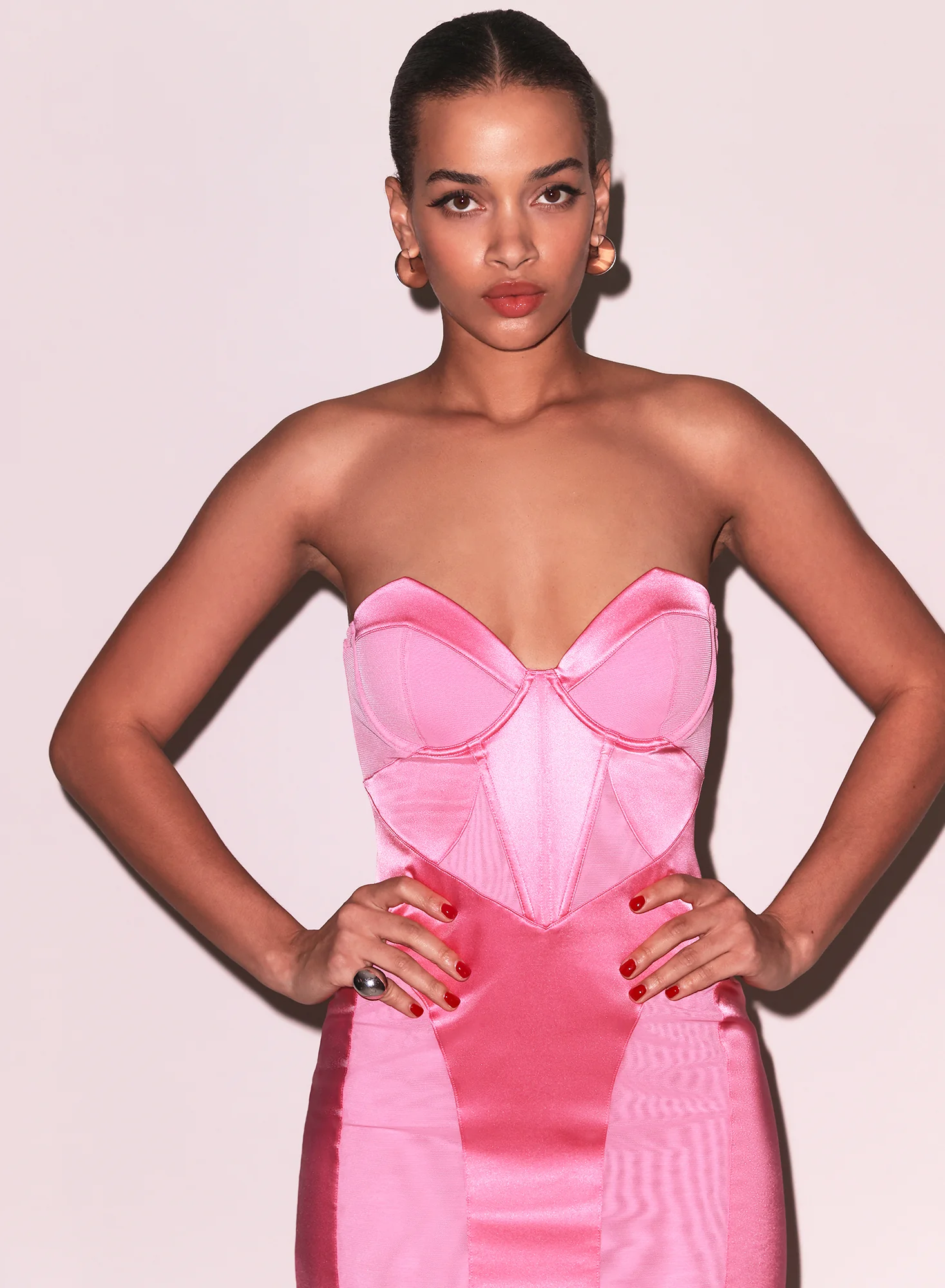 Satin & Mesh Bustier Midi Dress - Image 7